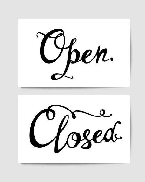 Open Closed Door Signs Hand Written Doodle Vector Words — Stock Vector