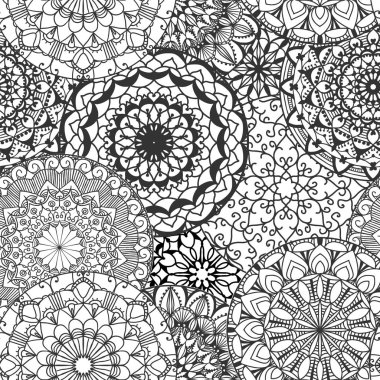 Süs çevrelerin sorunsuz vektör desen. Siyah ve beyaz arka plan