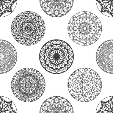 Süs çevrelerin sorunsuz vektör desen. Siyah ve beyaz arka plan