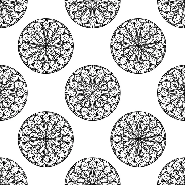 Seamless Vector Pattern Ornamental Circles Black White Background — Stock Vector