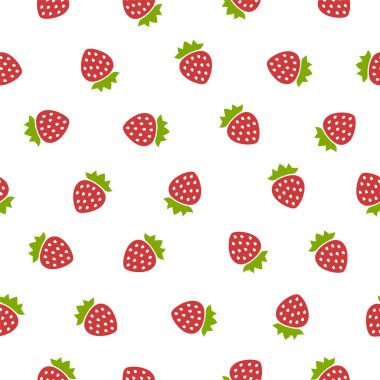 Sorunsuz vektör desen. Beyaz arka plan üzerinde düz çilek berry