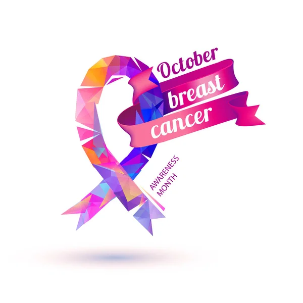 Október Breast Cancer Awareness Hónap Rózsaszín Geometriai Vektor Szalag — Stock Vector