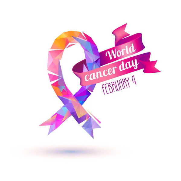 Παγκόσμια Ημέρα Καρκίνου Φεβρουαρίου Ροζ Κορδέλα Γεωμετρικά — Διανυσματικό Αρχείο