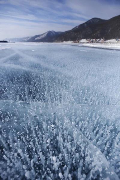 Plynové Bubliny Ledu Jezera Bajkal Zimní Landscap — Stock fotografie