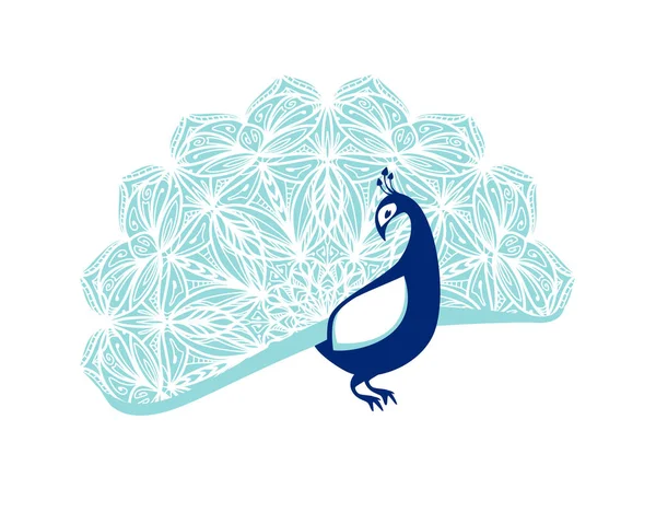 Oiseau Paon Avec Queue Motifs Illustration Vectorielle Plate — Image vectorielle