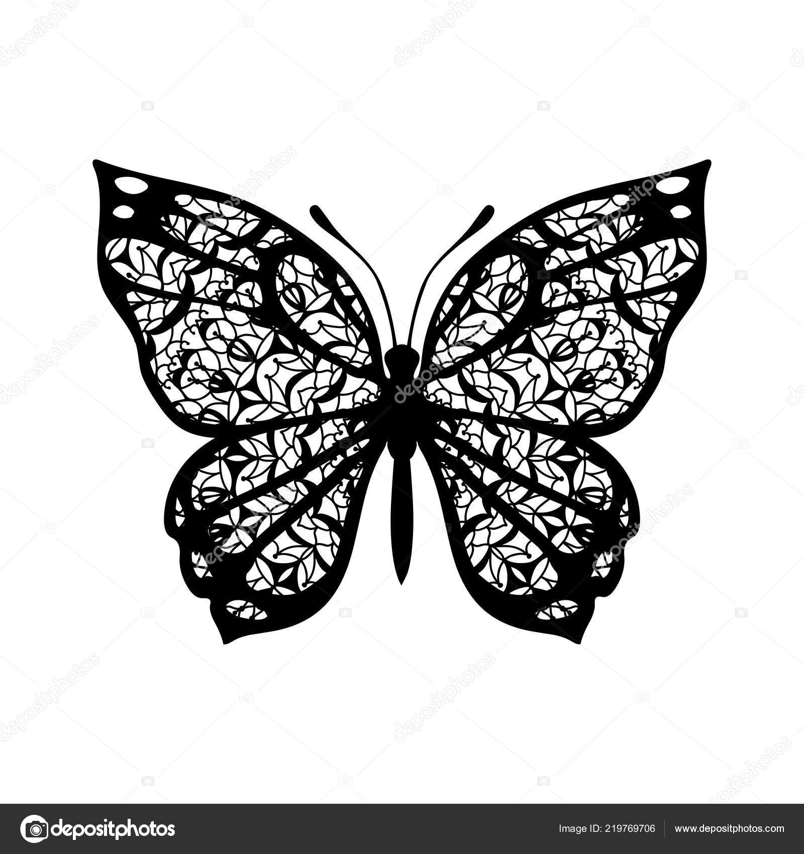 Mariposa Con Alas Con Dibujos Vector Señal Los Tatuajes Negro