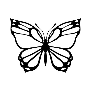 Dövme için vektör işaret. Bir kelebek silüeti. Beyaz üzerine siyah