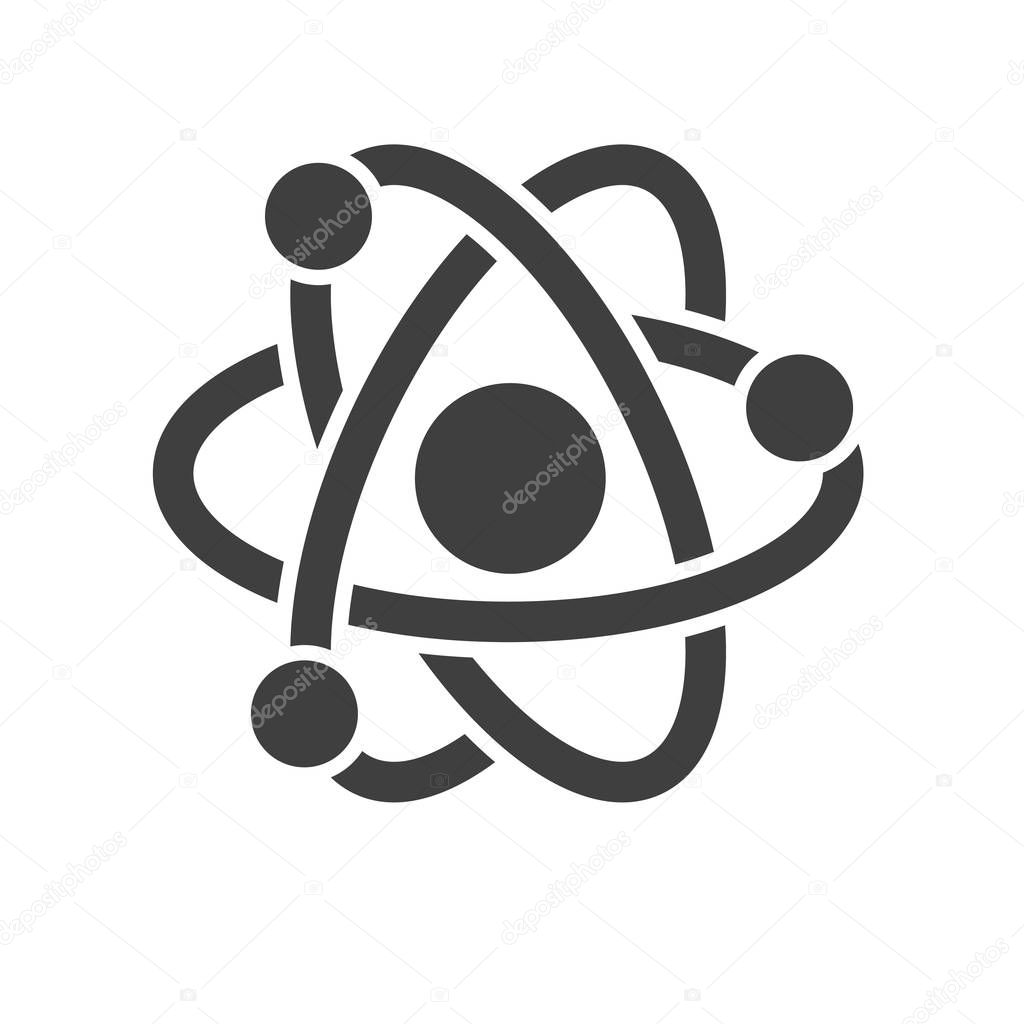 Atom model with protons and electrons. Vector flat icon