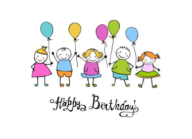 Mutlu Doğum günü tebrik kartı. El yazılı yazıt ve