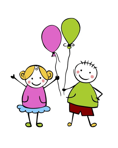 Boy and girl with balloons. Little people — Stock Vector