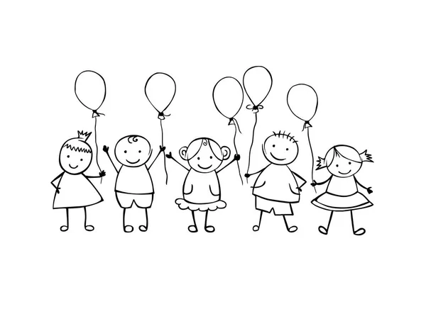 Friends. Boys and girls. Little people in the linear style — Stock Vector