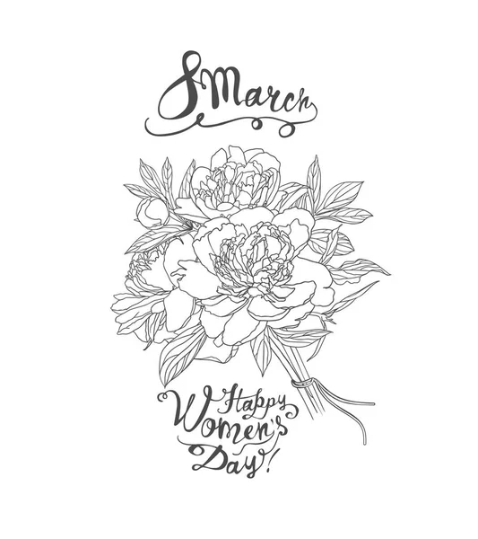 女性の日 シャクヤクの花束とベクトルお祝いカード — ストックベクタ