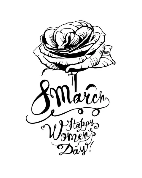 Março Cartão Dia Mulher Feliz Vetor Rosa Flor — Vetor de Stock
