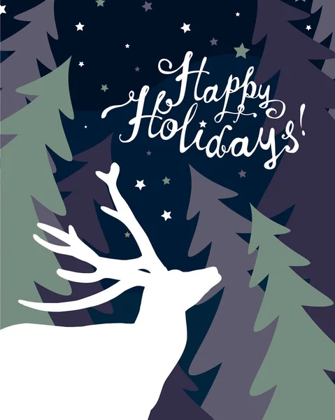 Χαρούμενος Κάρτα Συγχαρητηρίων Διακοπές Ελάφι Στο Δάσος Διάνυσμα — Διανυσματικό Αρχείο