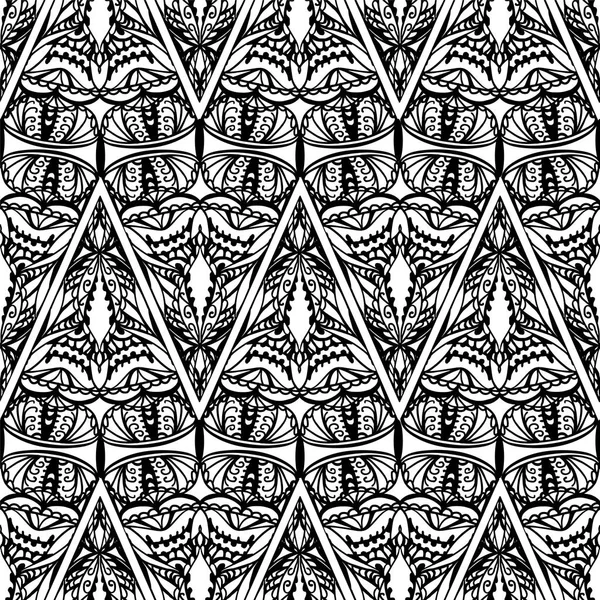 Patrón Vector Sin Fisuras Triángulos Ornamentales Abstractos Fondo Blanco Negro — Vector de stock