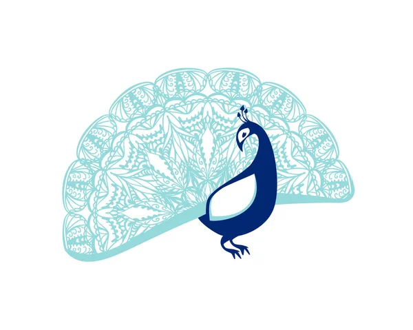 Pájaro Pavo Real Con Cola Estampada Ilustración Vectorial Plana — Archivo Imágenes Vectoriales