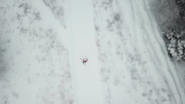 Training der Skifahrer. Blick von oben auf die Strecke, Moskauer Gebiet — Stockvideo