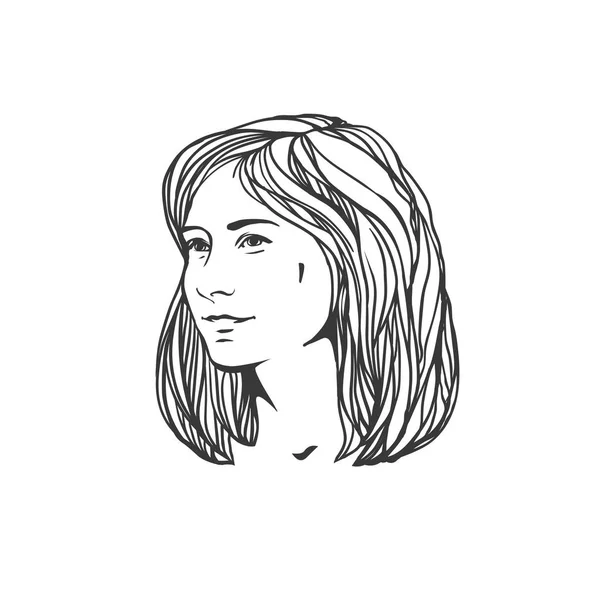 Girl Hand Drawn Portrait Vector Linear Illustration — Stock Vector