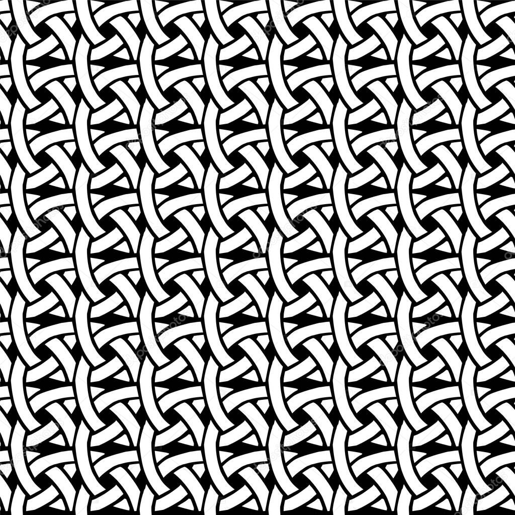 Vector seamless black and white pattern of linear ring plexus