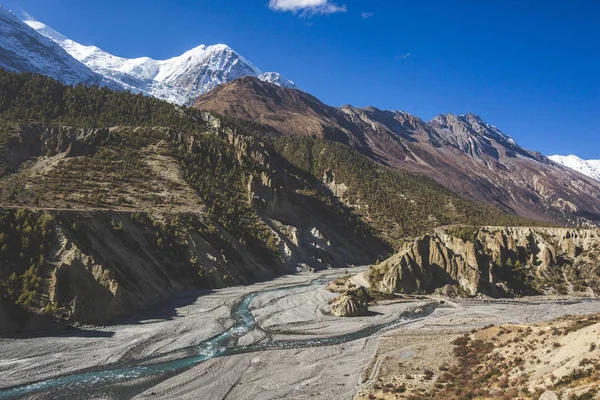 Κοιλάδα Του Ποταμού Marsjandi Khola Κύκλωμα Annapurna Trek Himalayan Βουνά — Φωτογραφία Αρχείου