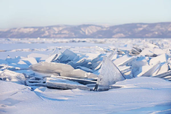 Led Jezera Bajkal Poblíž Ostrova Olkhon Zimní Krajina — Stock fotografie