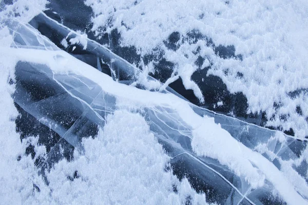 Trhliny Ledu Jezera Bajkal Pohled Shora Zimní Textura — Stock fotografie