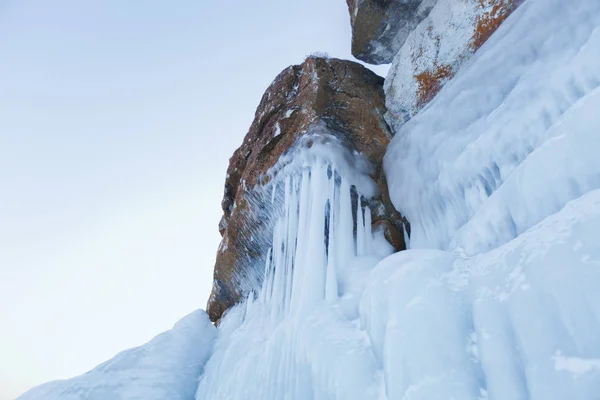 Large Icicles Lake Baikal Winter Frozen Nature — Stock Photo, Image