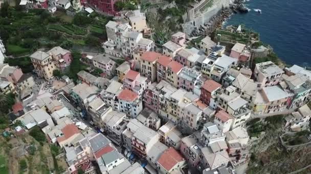 岩の多い海岸に Manarola の都市 シンカ イタリア — ストック動画