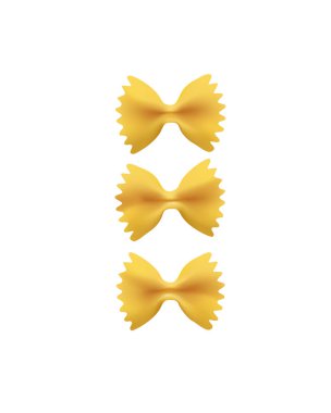 Beyaz arka plan üzerinde izole üç Farfalle makarna. Gerçekçi vektör çizim 