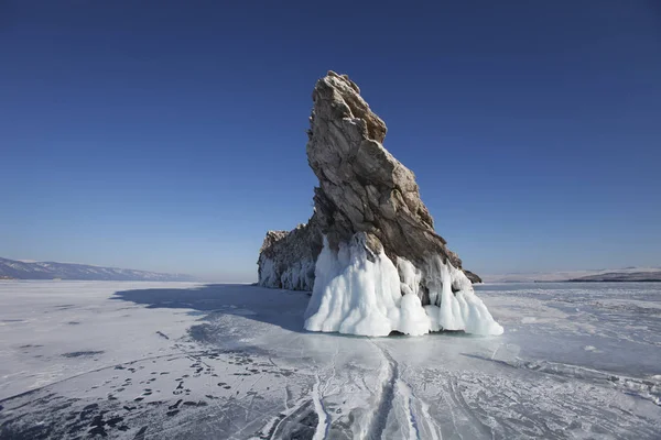 Grieta Hielo Del Lago Baikal Isla Ogoi Paisaje Invierno —  Fotos de Stock