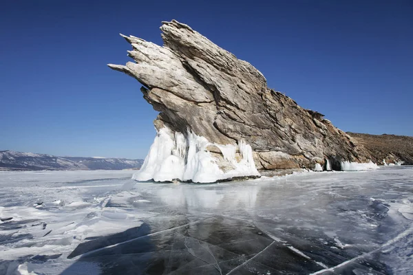 Grieta Hielo Del Lago Baikal Isla Ogoi Paisaje Invierno —  Fotos de Stock