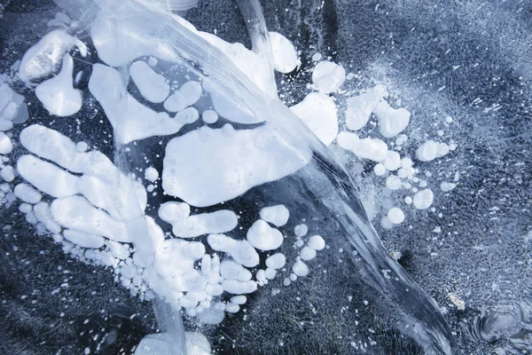 Φυσαλίδες Αέρα Στον Πάγο Της Λίμνης Baikal Υφή Του Χειμώνα — Φωτογραφία Αρχείου