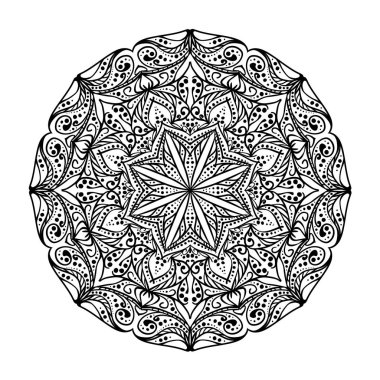 Vektör mandala ayrıntılı. Beyaz arka planda siyah