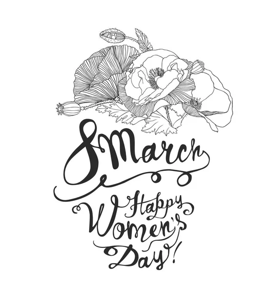 Março Feliz Dia Das Mulheres Cartão Congratulação Vetorial Com Flores —  Vetores de Stock