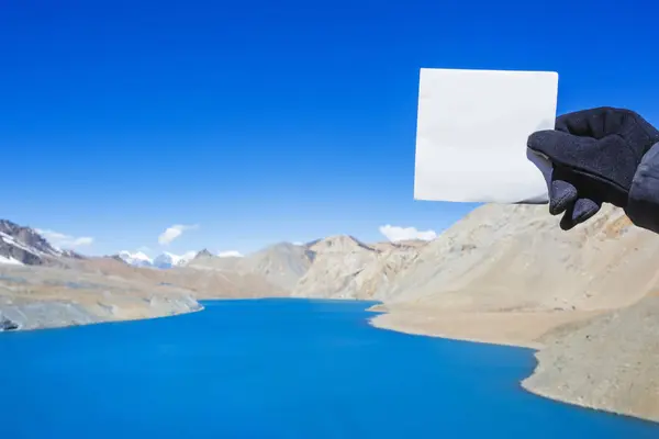 Reklama Šablona Prázdný List Pozadí Tilicho Lake Himaláje Nepálu Annapurna — Stock fotografie
