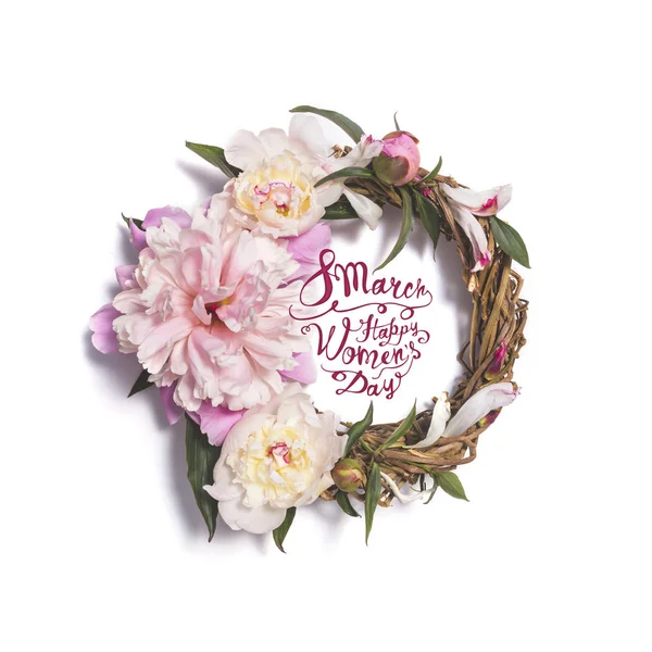 8 March. Happy women day. Card with wreath — Stock Photo, Image