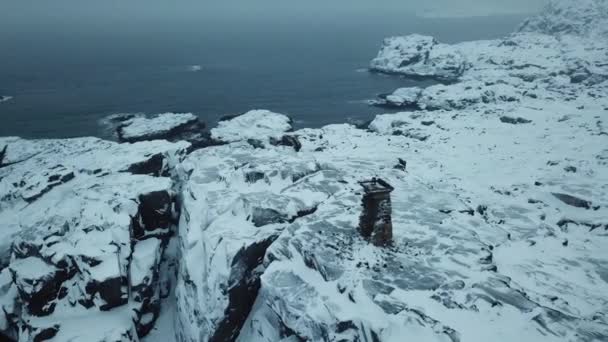 Old Lighthouse Shore Barents Sea Arctic Ocean Kola Peninsula Winter — Stock Video