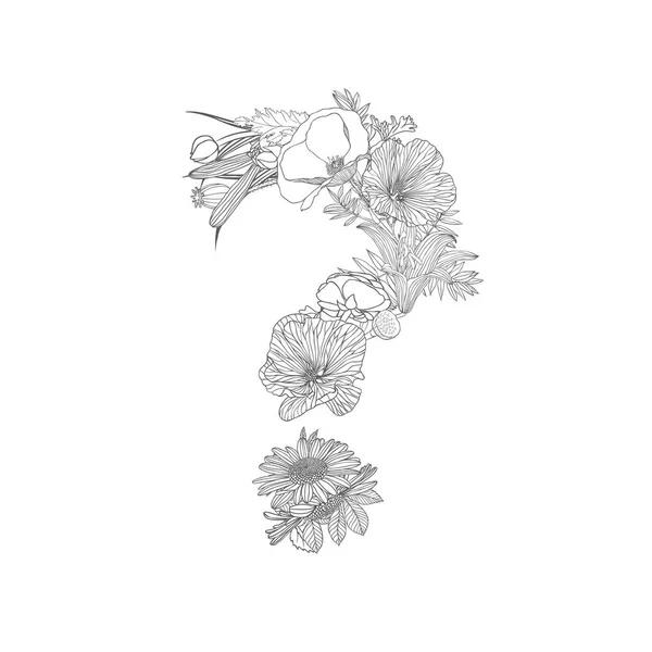 Punto interrogativo segno di fiori lineari — Vettoriale Stock