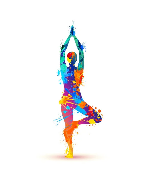 Yoga asana vrikshasana. Tree pose. Splash paint — Stock Vector