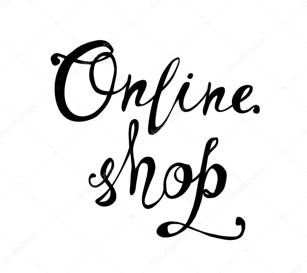 Online shop. Inscription of calligraphic letters