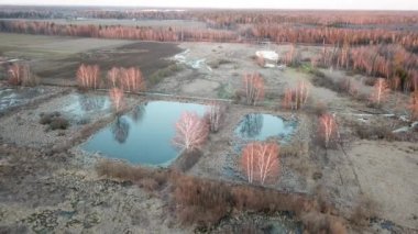 Lugovaya (Lobnia), Moskova bölgesi yakınlarındaki göletler ve bahar ormanı. Yukarıdan görüntüle