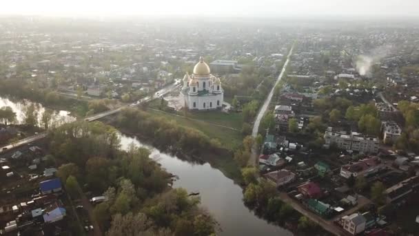 Morshansk City Spring Flygbild Ryssland Trinity Cathedral Cna River — Stockvideo