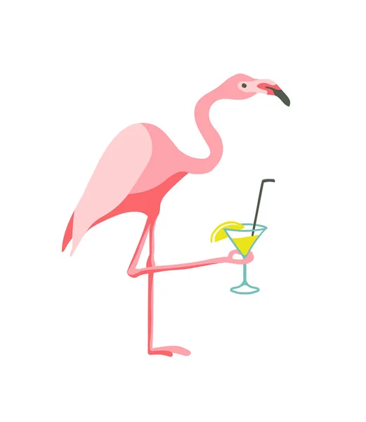 Roze flamingo drinken cocktail. Beach Party — Stockvector