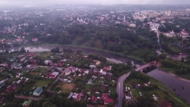 Flygbild Över Ruza City Och Ruza River — Stockvideo