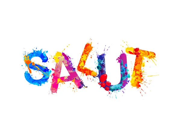 Salut. Hallo in het Frans. Vector splash Paint Word — Stockvector