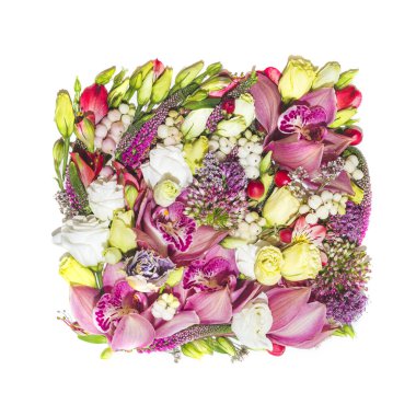 Beyaz arkaplanda çiçeklerin karesi 