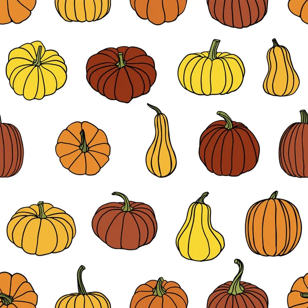 Seamless pattern of pumpkins on white — Stock Vector