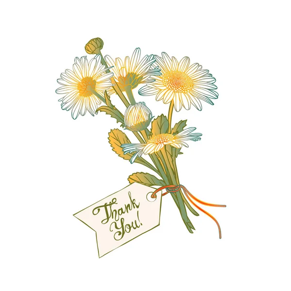 ありがとうベクトルカードカモミールの花束 — ストックベクタ