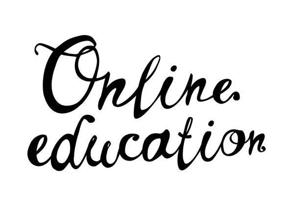 Educazione Online Parole Lettere Vettoriali Calligrafiche Nere Bianco — Vettoriale Stock
