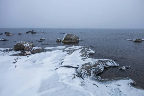Orilla Rocosa Del Lago Ladoga Región Leningrado Paisaje Rusia — Foto de Stock